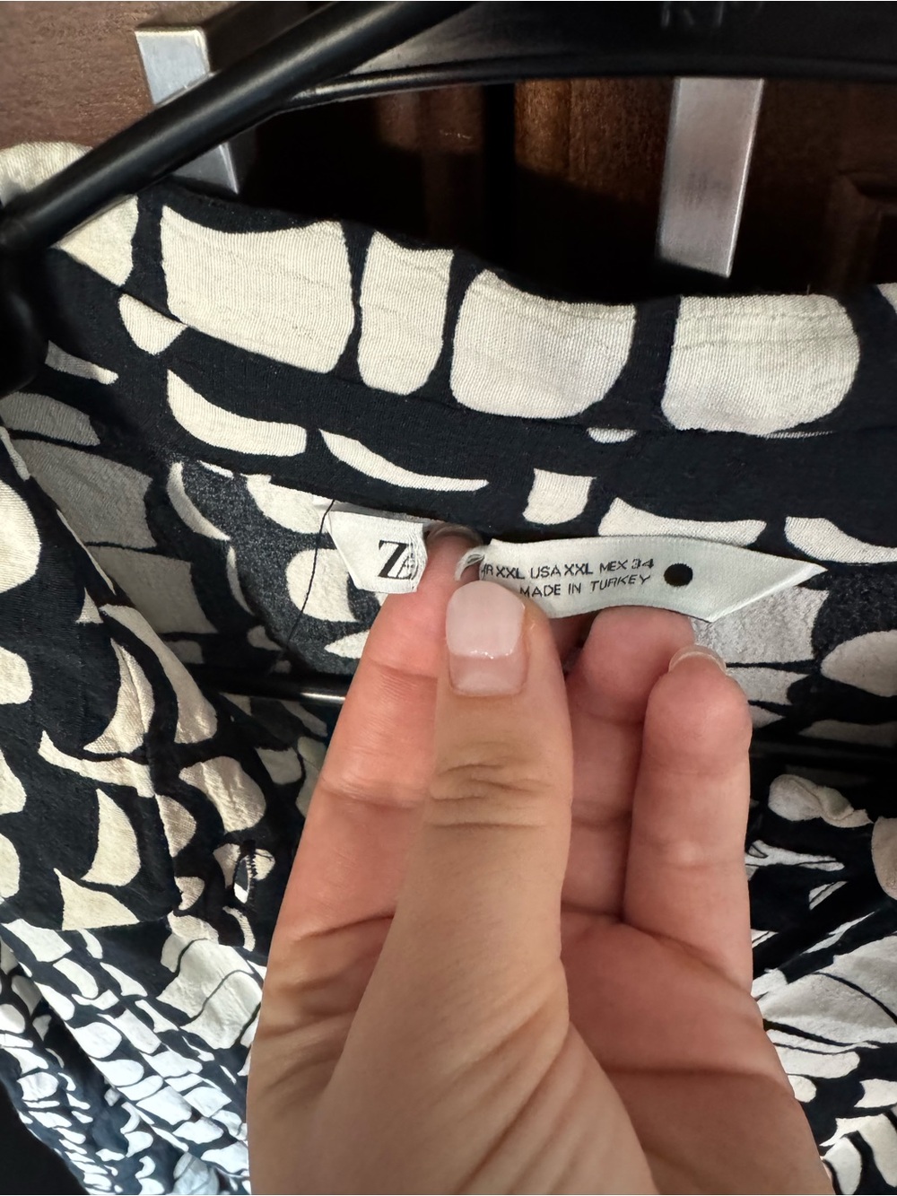 Zara Geometric Print Shirt Dress XXL Black White Abstract Mod Maxi Button Front - Picture 7 of 13